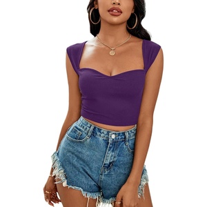 image:imageLYANER Womens Square Neck Ribbed Knit Sleeveless Slim Fit Solid Crop Top ShirtDark Purple