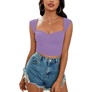 image:imageLYANER Womens Square Neck Ribbed Knit Sleeveless Slim Fit Solid Crop Top ShirtPurple