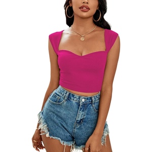 image:imageLYANER Womens Square Neck Ribbed Knit Sleeveless Slim Fit Solid Crop Top ShirtRose