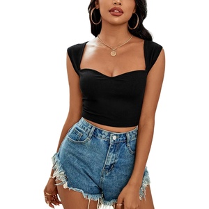 image:imageLYANER Womens Square Neck Ribbed Knit Sleeveless Slim Fit Solid Crop Top ShirtSolid Black