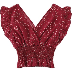 image:imageLYANER Womens V Neck Ruffle Cap Sleeve Shirred Blouse Sexy Crop Tank TopRed