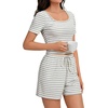 image:imageLYANER Womens 2 Pcs Pajama Sets Striped Short Sleeved T Shirt And Stylish ShortsBlue