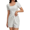 image:imageLYANER Womens 2 Pcs Pajama Sets Striped Short Sleeved T Shirt And Stylish ShortsBlue