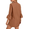 image:imageLYANER Womens 34 Length Bell Sleeve Collar V Neck Button Down Blouse Shirt TopCaramel