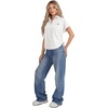 image:imageLYANER Womens Button Up Shirt Short Sleeve Blouse Collared Side Drawstring Ruched Casual TopsWhite