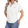 image:imageLYANER Womens Button Up Shirt Short Sleeve Blouse Collared Side Drawstring Ruched Casual TopsWhite