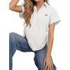 image:imageLYANER Womens Button Up Shirt Short Sleeve Blouse Collared Side Drawstring Ruched Casual TopsWhite