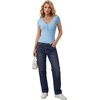 image:imageLYANER Womens Button V Neck Short Sleeve Slim Fit Going Out Blouse TopsLight Blue