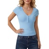 image:imageLYANER Womens Button V Neck Short Sleeve Slim Fit Going Out Blouse TopsLight Blue