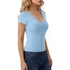 image:imageLYANER Womens Button V Neck Short Sleeve Slim Fit Going Out Blouse TopsLight Blue