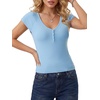 image:imageLYANER Womens Button V Neck Short Sleeve Slim Fit Going Out Blouse TopsLight Blue
