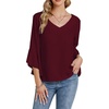 image:imageLYANER Womens Casual V Neck Ruffle Bell Half Sleeve Blouse Shirt Tunic TopBurgundy