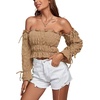 image:imageLYANER Womens Corset Off Shoulder Puff Long Sleeve Ruffle Tie Front Crop Top Blouse ShirtKhaki