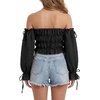 image:imageLYANER Womens Corset Off Shoulder Puff Long Sleeve Ruffle Tie Front Crop Top Blouse ShirtSolid Black