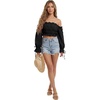 image:imageLYANER Womens Corset Off Shoulder Puff Long Sleeve Ruffle Tie Front Crop Top Blouse ShirtSolid Black