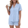 image:imageLYANER Womens Cotton Pajamas Set Button Short Sleeve Shirt with Shorts Set PJs LoungewearBlue