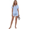 image:imageLYANER Womens Cotton Pajamas Set Button Short Sleeve Shirt with Shorts Set PJs LoungewearBlue