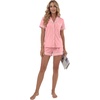 image:imageLYANER Womens Cotton Pajamas Set Button Short Sleeve Shirt with Shorts Set PJs LoungewearDusty Pink