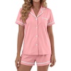 image:imageLYANER Womens Cotton Pajamas Set Button Short Sleeve Shirt with Shorts Set PJs LoungewearDusty Pink
