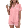 image:imageLYANER Womens Cotton Pajamas Set Button Short Sleeve Shirt with Shorts Set PJs LoungewearDusty Pink