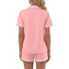 image:imageLYANER Womens Cotton Pajamas Set Button Short Sleeve Shirt with Shorts Set PJs LoungewearDusty Pink