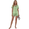 image:imageLYANER Womens Cotton Pajamas Set Button Short Sleeve Shirt with Shorts Set PJs LoungewearGreen