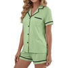 image:imageLYANER Womens Cotton Pajamas Set Button Short Sleeve Shirt with Shorts Set PJs LoungewearGreen