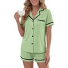 image:imageLYANER Womens Cotton Pajamas Set Button Short Sleeve Shirt with Shorts Set PJs LoungewearGreen