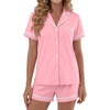 image:imageLYANER Womens Cotton Pajamas Set Button Short Sleeve Shirt with Shorts Set PJs LoungewearPink