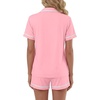 image:imageLYANER Womens Cotton Pajamas Set Button Short Sleeve Shirt with Shorts Set PJs LoungewearPink