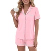 image:imageLYANER Womens Cotton Pajamas Set Button Short Sleeve Shirt with Shorts Set PJs LoungewearSolid Light Pink