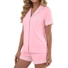 image:imageLYANER Womens Cotton Pajamas Set Button Short Sleeve Shirt with Shorts Set PJs LoungewearSolid Light Pink