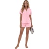image:imageLYANER Womens Cotton Pajamas Set Button Short Sleeve Shirt with Shorts Set PJs LoungewearSolid Light Pink
