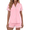 image:imageLYANER Womens Cotton Pajamas Set Button Short Sleeve Shirt with Shorts Set PJs LoungewearSolid Light Pink