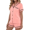 image:imageLYANER Womens Cotton Pajamas Set Button Short Sleeve Shirt with Shorts Set PJs LoungewearSolid Pink