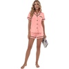 image:imageLYANER Womens Cotton Pajamas Set Button Short Sleeve Shirt with Shorts Set PJs LoungewearSolid Pink