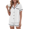 image:imageLYANER Womens Cotton Pajamas Set Button Short Sleeve Shirt with Shorts Set PJs LoungewearSolid White
