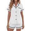 image:imageLYANER Womens Cotton Pajamas Set Button Short Sleeve Shirt with Shorts Set PJs LoungewearWhite