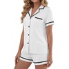 image:imageLYANER Womens Cotton Pajamas Set Button Short Sleeve Shirt with Shorts Set PJs LoungewearWhite