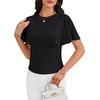 image:imageLYANER Womens Crewneck Ruffle Short Sleeve Summer Casual Slim Fit Dressy Blouses Tops for WorkBlack