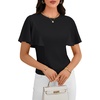 image:imageLYANER Womens Crewneck Ruffle Short Sleeve Summer Casual Slim Fit Dressy Blouses Tops for WorkBlack