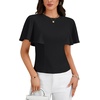 image:imageLYANER Womens Crewneck Ruffle Short Sleeve Summer Casual Slim Fit Dressy Blouses Tops for WorkBlack