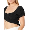 image:imageLYANER Womens Cute Ruffle Puff Short Sleeve Tie Back Crop Top Off The Shoulder Cropped BlouseBlack