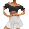 image:imageLYANER Womens Cute Ruffle Puff Short Sleeve Tie Back Crop Top Off The Shoulder Cropped BlouseBlack