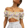 image:imageLYANER Womens Cute Ruffle Puff Short Sleeve Tie Back Crop Top Off The Shoulder Cropped BlouseDitsy Floral Yellow