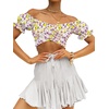 image:imageLYANER Womens Cute Ruffle Puff Short Sleeve Tie Back Crop Top Off The Shoulder Cropped BlouseDitsy Floral Yellow