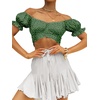 image:imageLYANER Womens Cute Ruffle Puff Short Sleeve Tie Back Crop Top Off The Shoulder Cropped BlouseHeart Green