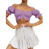 image:imageLYANER Womens Cute Ruffle Puff Short Sleeve Tie Back Crop Top Off The Shoulder Cropped BlouseLight Violet