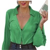 image:imageLYANER Womens Deep V Neck Button Front Bell Long Sleeve Blouse Shirt TopGrass Green