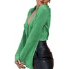 image:imageLYANER Womens Deep V Neck Button Front Bell Long Sleeve Blouse Shirt TopGrass Green